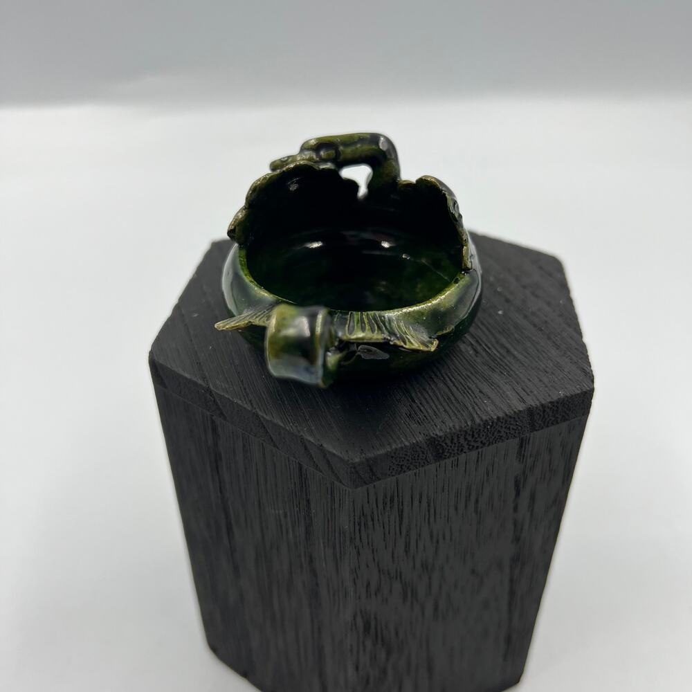 Vintage Small Handmade Ceramic Green Glazed Swan Trinket Jewelry Dish Handle - Picture 6 of 11